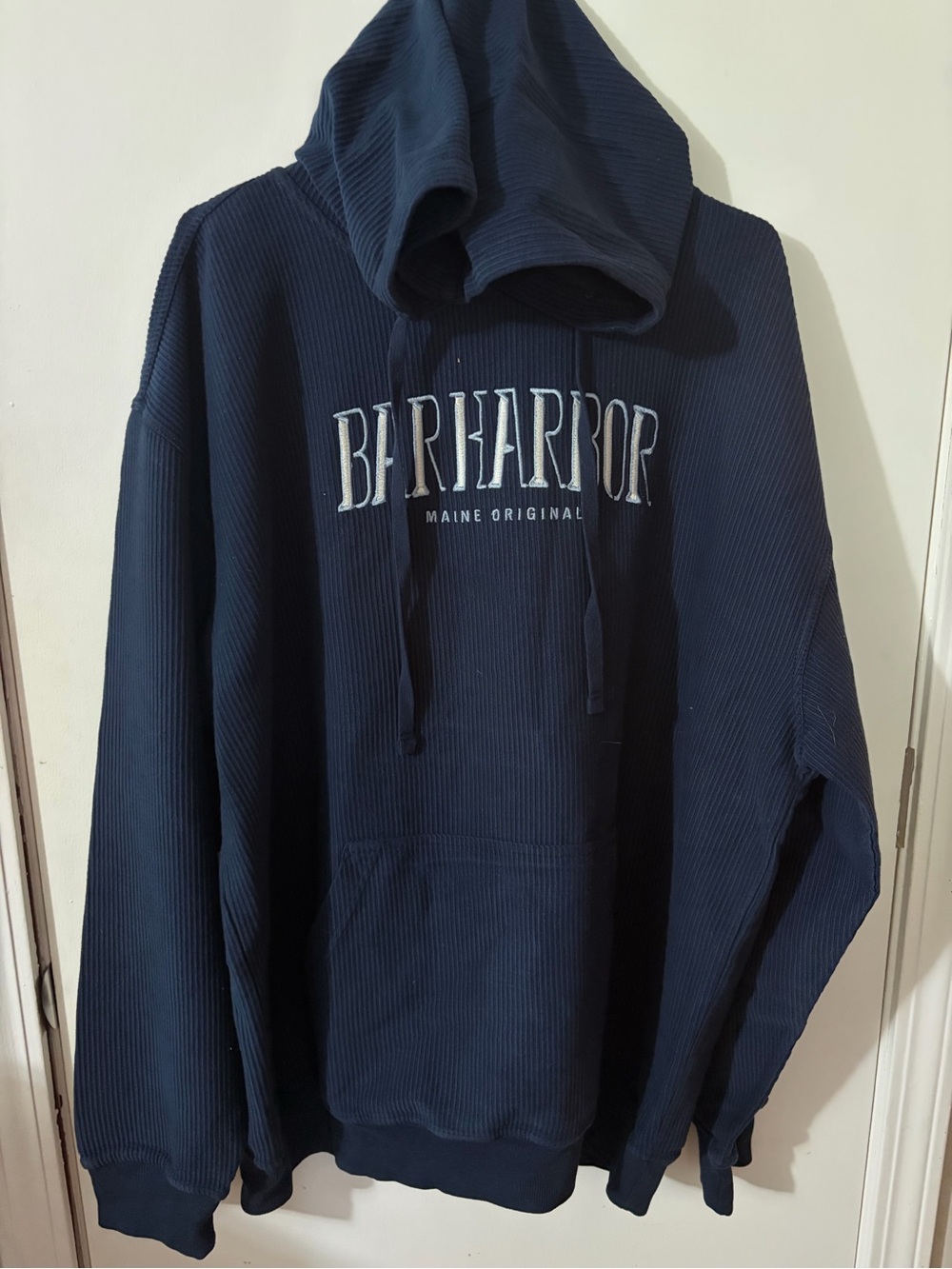 NWOT Men’s Blue 84 Large Bar Harbor Maine Navy Ribbed Pullover Hoodie Tote12